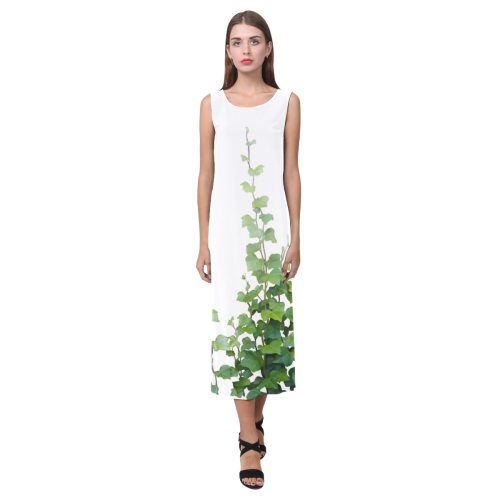 Vines, climbing plant watercolor Phaedra Sleeveless Open Fork Long Dress (Model D08)