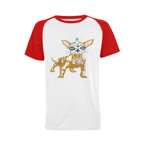 Punk Rock Sugar Skull Dog Red Men's Raglan T-shirt Big Size (USA Size) (Model T11)