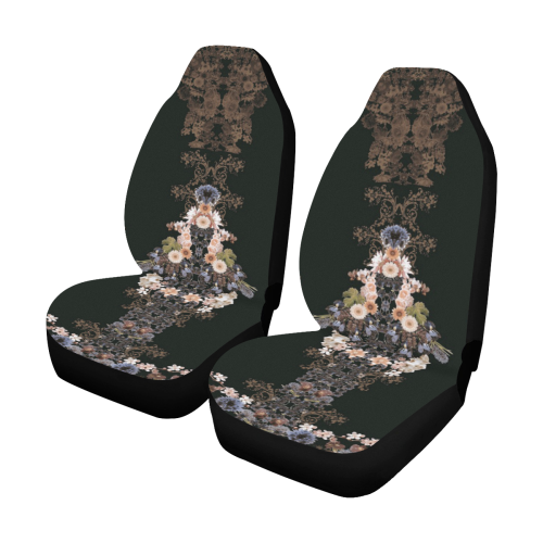 floral-black and peach Car Seat Covers (Set of 2)