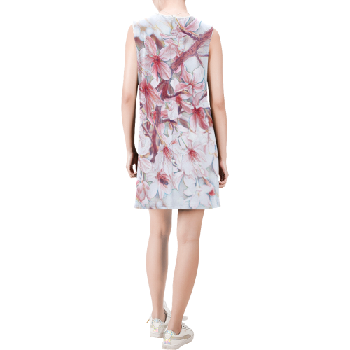 Delicate floral 118 by JamColors Sleeveless Round Neck Shift Dress (Model D51)
