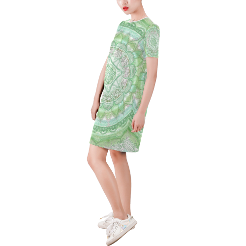 delicate silk mandala 8 Short-Sleeve Round Neck A-Line Dress (Model D47)