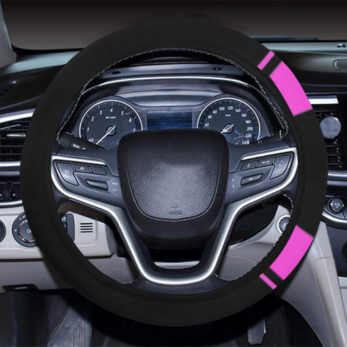 Race Car Stripes Black and Pink Steering Wheel Cover with Elastic Edge