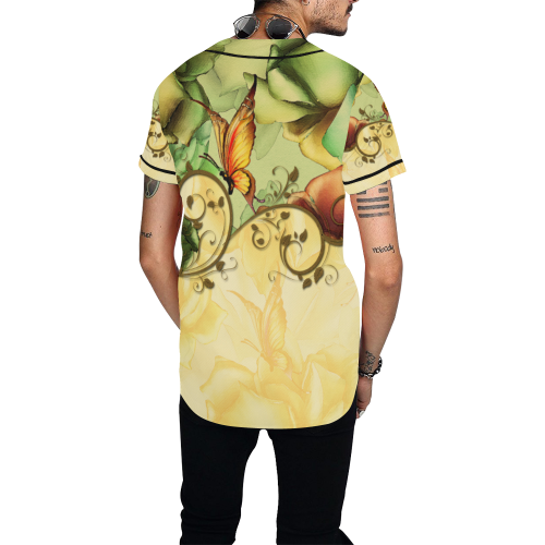 Colorful flowers with butterflies All Over Print Baseball Jersey for Men (Model T50)