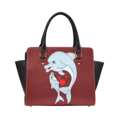 Dolphin Love Burgundy Classic Shoulder Handbag (Model 1653)