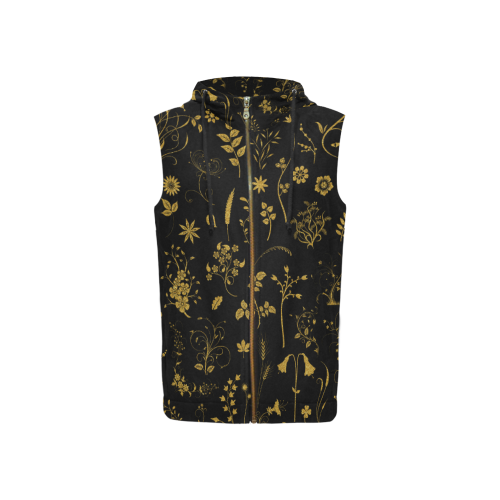 Ethno Floral Elements Pattern Gold 1 All Over Print Sleeveless Zip Up Hoodie for Women (Model H16)