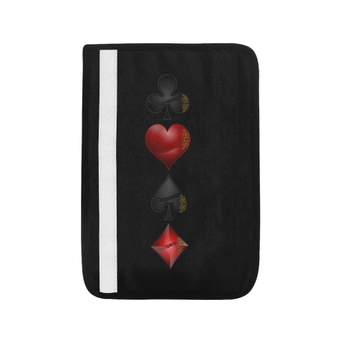 Las Vegas  Black and Red Casino Poker Card Shapes on Black Car Seat Belt Cover 7''x10''