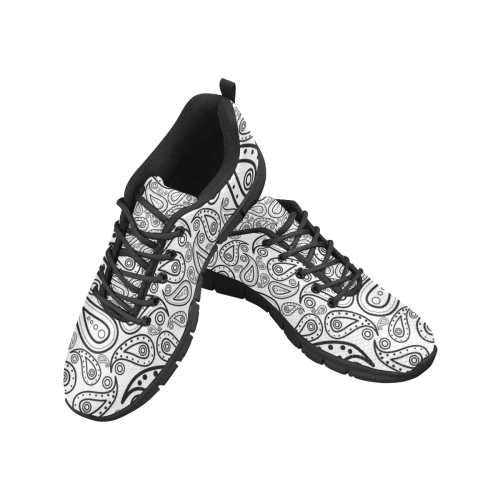 black and white paisley Women's Breathable Running Shoes (Model 055)