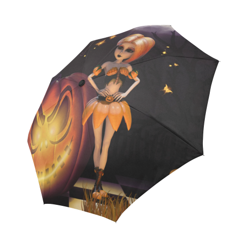 Halloween, girl with pumpkin Auto-Foldable Umbrella (Model U04)