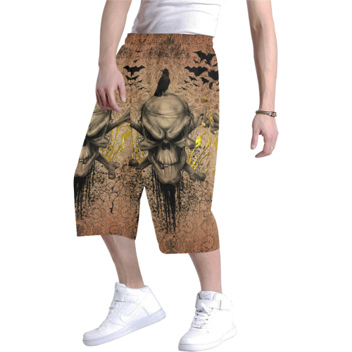 The scary skull with crow Men's All Over Print Baggy Shorts (Model L37)