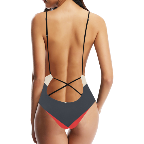 Chevron Sexy Lacing Backless One-Piece Swimsuit (Model S10)