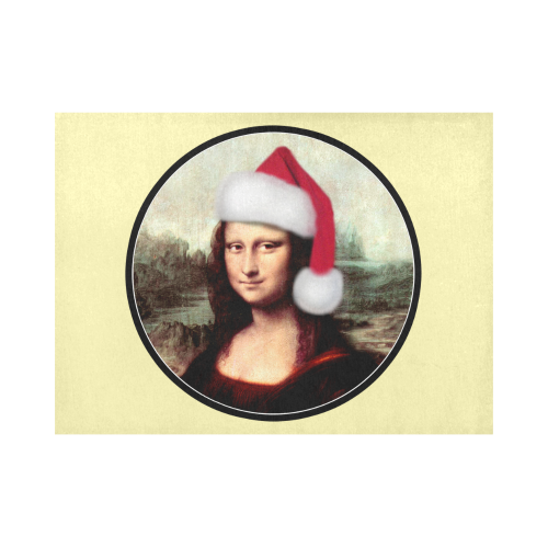 Christmas Mona Lisa with Santa Hat Yellow Placemat 14’’ x 19’’