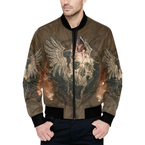 Awesome skull with rat All Over Print Quilted Bomber Jacket for Men (Model H33)