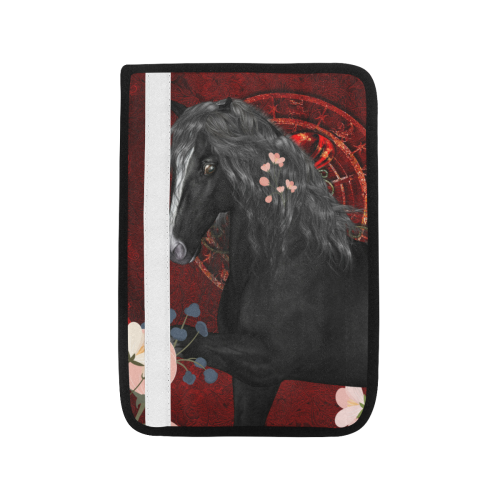 Black horse with flowers Car Seat Belt Cover 7''x10''