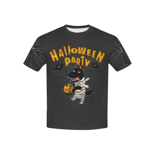 Wolf Halloween Kids' All Over Print T-Shirt with Solid Color Neck (Model T40)