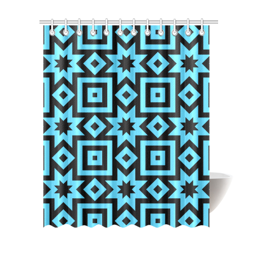 Blue/Black Geometric Pattern Shower Curtain 69"x84"