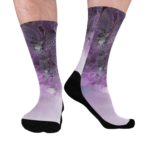 violet-orchids Mid-Calf Socks (Black Sole)