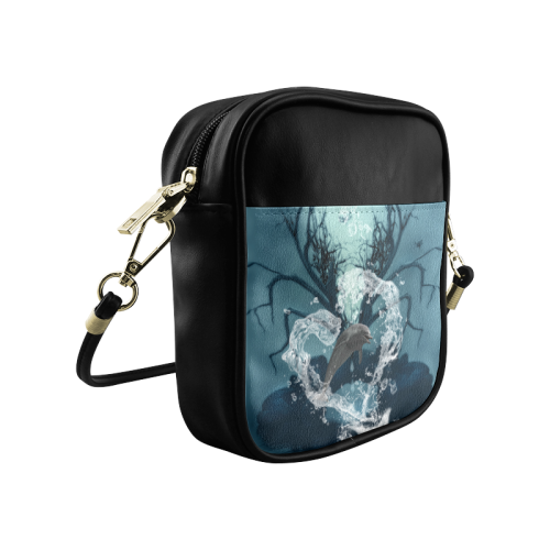 Dolphin jumping by a heart Sling Bag (Model 1627)