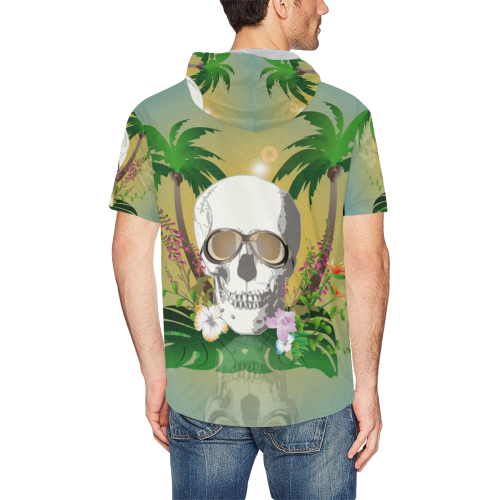 Funny skull with sunglasses All Over Print Short Sleeve Hoodie for Men (Model H32)