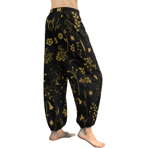 Ethno Floral Elements Pattern Gold 1 Women's All Over Print Harem Pants (Model L18)