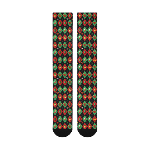 Christmas Argyle Pattern Black Over-The-Calf Socks