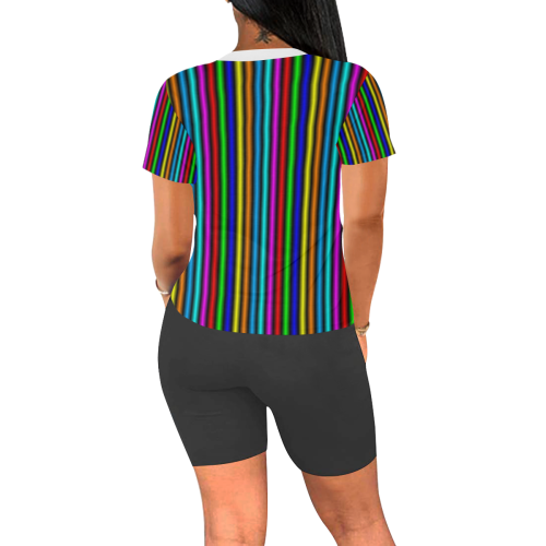 Dark Multicolored Vertical Stripes Women's Short Yoga Set