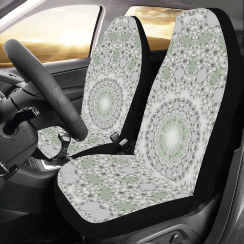 Kaleidoscope Fractal Mandala Frame Grey Green Car Seat Covers (Set of 2)