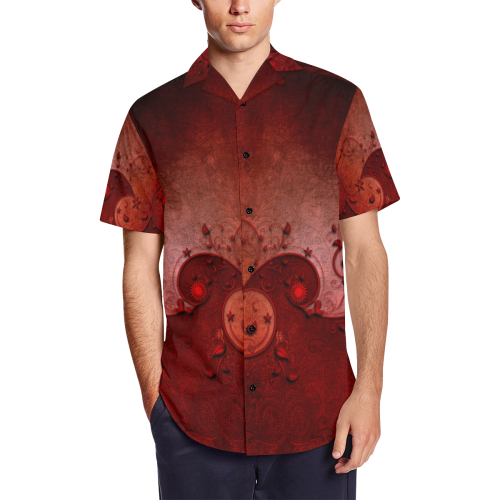 Soft decorative floral design Men's Short Sleeve Shirt with Lapel Collar (Model T54)