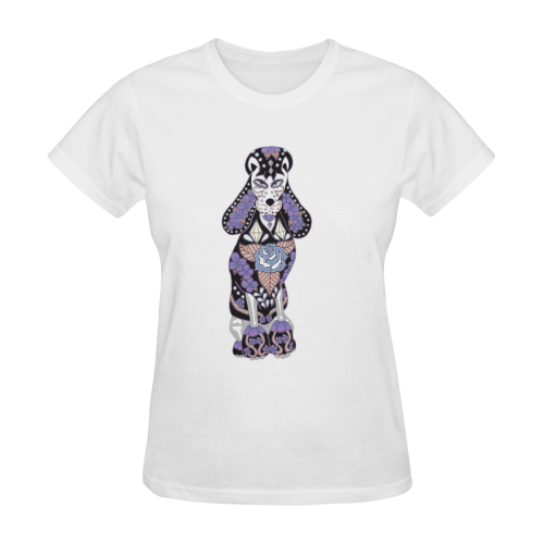 Sugar Skull Poodle Purple White Women's T-Shirt in USA Size (Two Sides Printing)