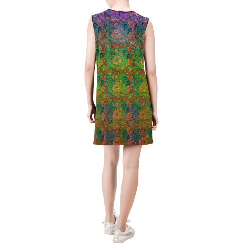Your Paisley Eye Oil Paint by MJS and Aleta Sleeveless Round Neck Shift Dress (Model D51)