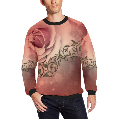 Wonderful roses with floral elements Men's Oversized Fleece Crew Sweatshirt/Large Size(Model H18)