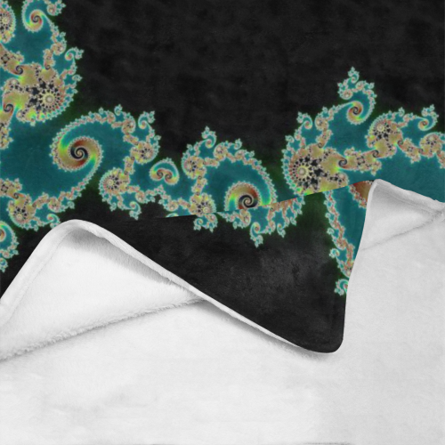 Aqua and Black  Hearts Lace Fractal Abstract Ultra-Soft Micro Fleece Blanket 54''x70''