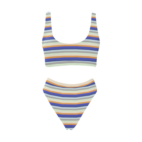 Fun Stripes 3 Sport Top & High-Waisted Bikini Swimsuit (Model S07)