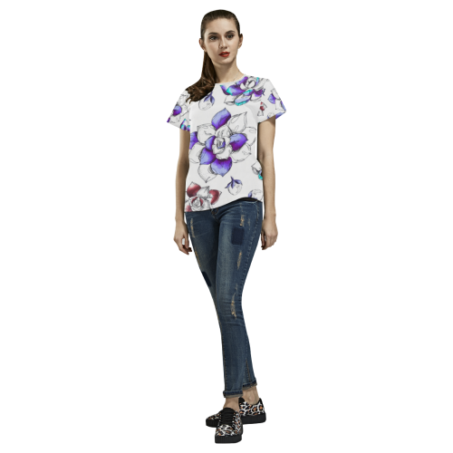 floral n All Over Print T-shirt for Women/Large Size (USA Size) (Model T40)