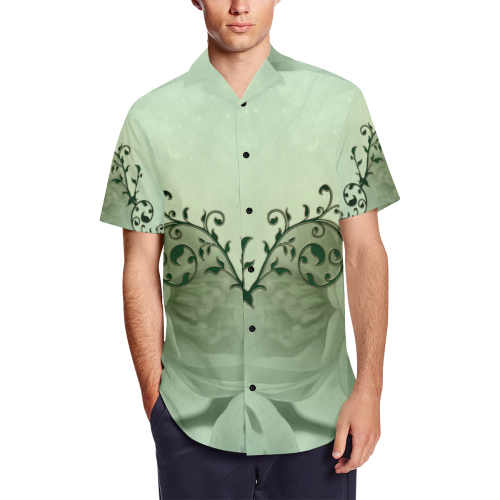 Wonderful flowers, soft green colors Men's Short Sleeve Shirt with Lapel Collar (Model T54)