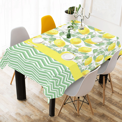 Lemons With Chevron 2 Cotton Linen Tablecloth 60" x 90"