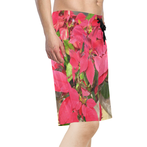 YS_0017 - Red Flowers Men's All Over Print Board Shorts (Model L16)