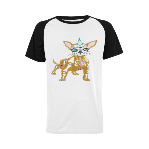 Punk Rock Sugar Skull Dog Black Men's Raglan T-shirt (USA Size) (Model T11)