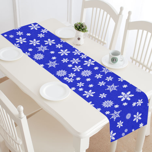 Winter Snowflakes on Dark Blue Table Runner 14x72 inch