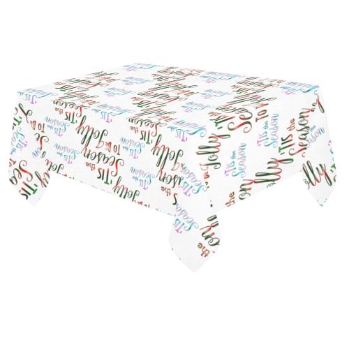 Christmas 'Tis The Season Pattern on White Cotton Linen Tablecloth 60"x 84"