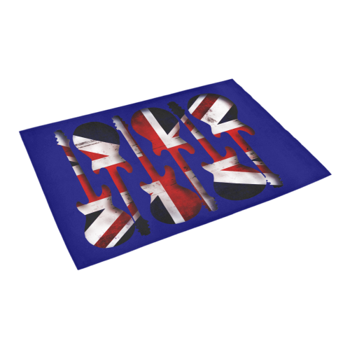 Union Jack British UK Flag Guitars on Blue Azalea Doormat 24" x 16" (Sponge Material)