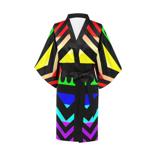 Rainbow Multicolored Ethnic Abstract Design 5 Kimono Robe