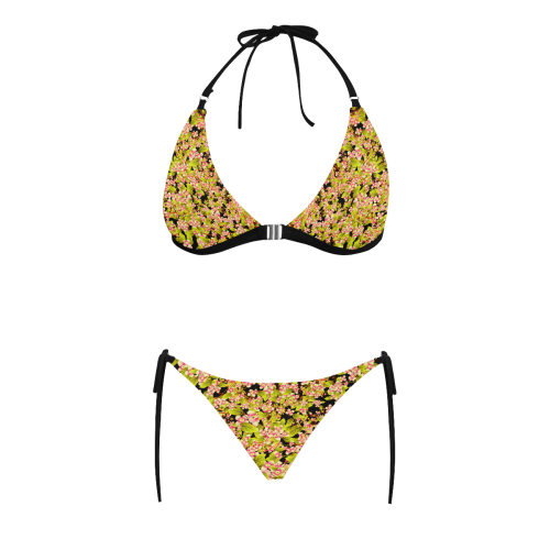 Flower Pattern Buckle Front Halter Bikini Swimsuit (Model S08)