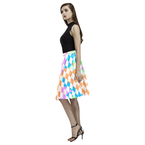 Colorful Retro Checkerboard Melete Pleated Midi Skirt (Model D15)