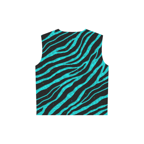 Ripped SpaceTime Stripes - Cyan All Over Print Sleeveless Hoodie for Women (Model H15)