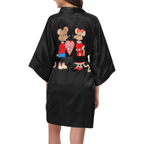 Love Mice Black Kimono Robe