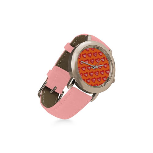 I love you in heart ORANGE Women's Rose Gold Leather Strap Watch(Model 201)