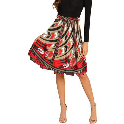 Wind Spirit Red Black Melete Pleated Midi Skirt (Model D15)
