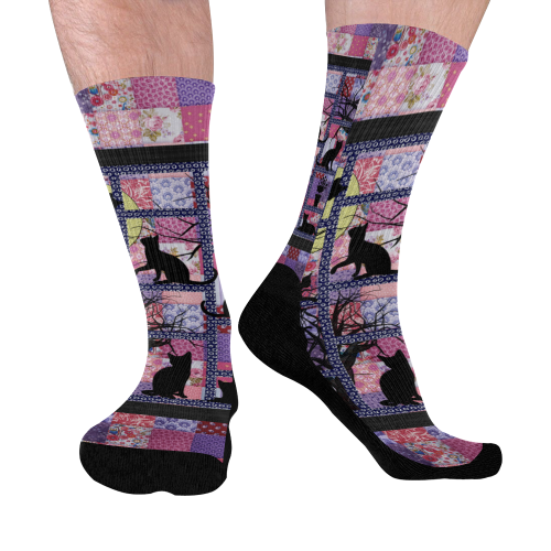 Cats in the Night Mid-Calf Socks (Black Sole)