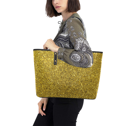 Gold Glitter Chic Leather Tote Bag (Model 1709)