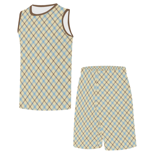 Plaid 2 tartan in cream, brown and baby blue All Over Print Basketball Uniform